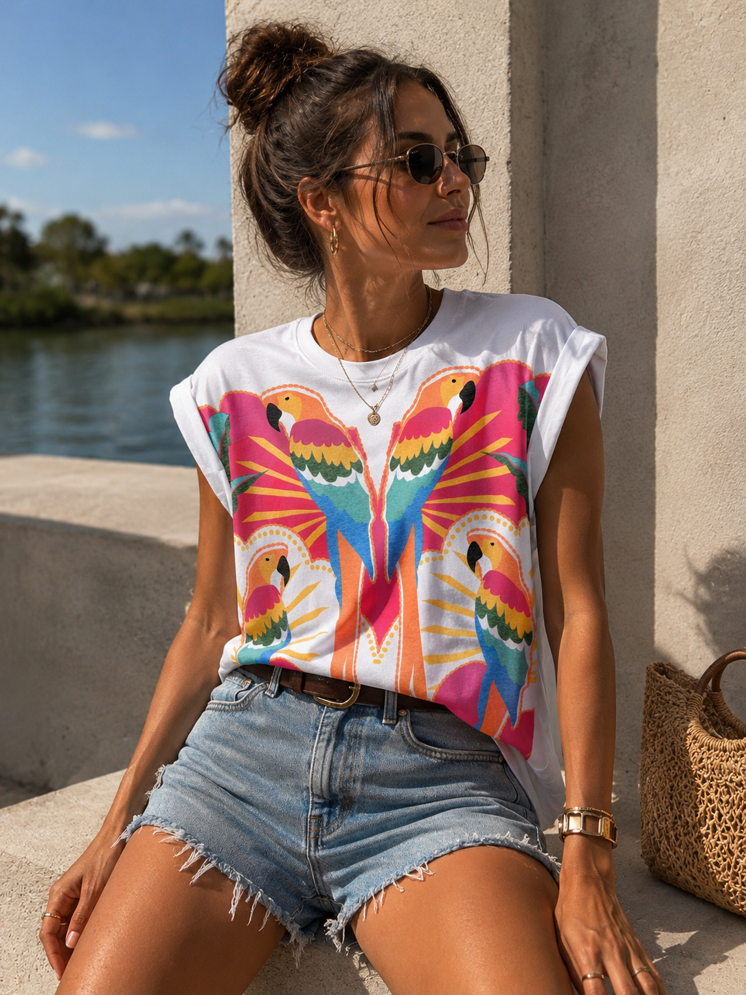 Macaw Paradise Rolled Sleeve Tee