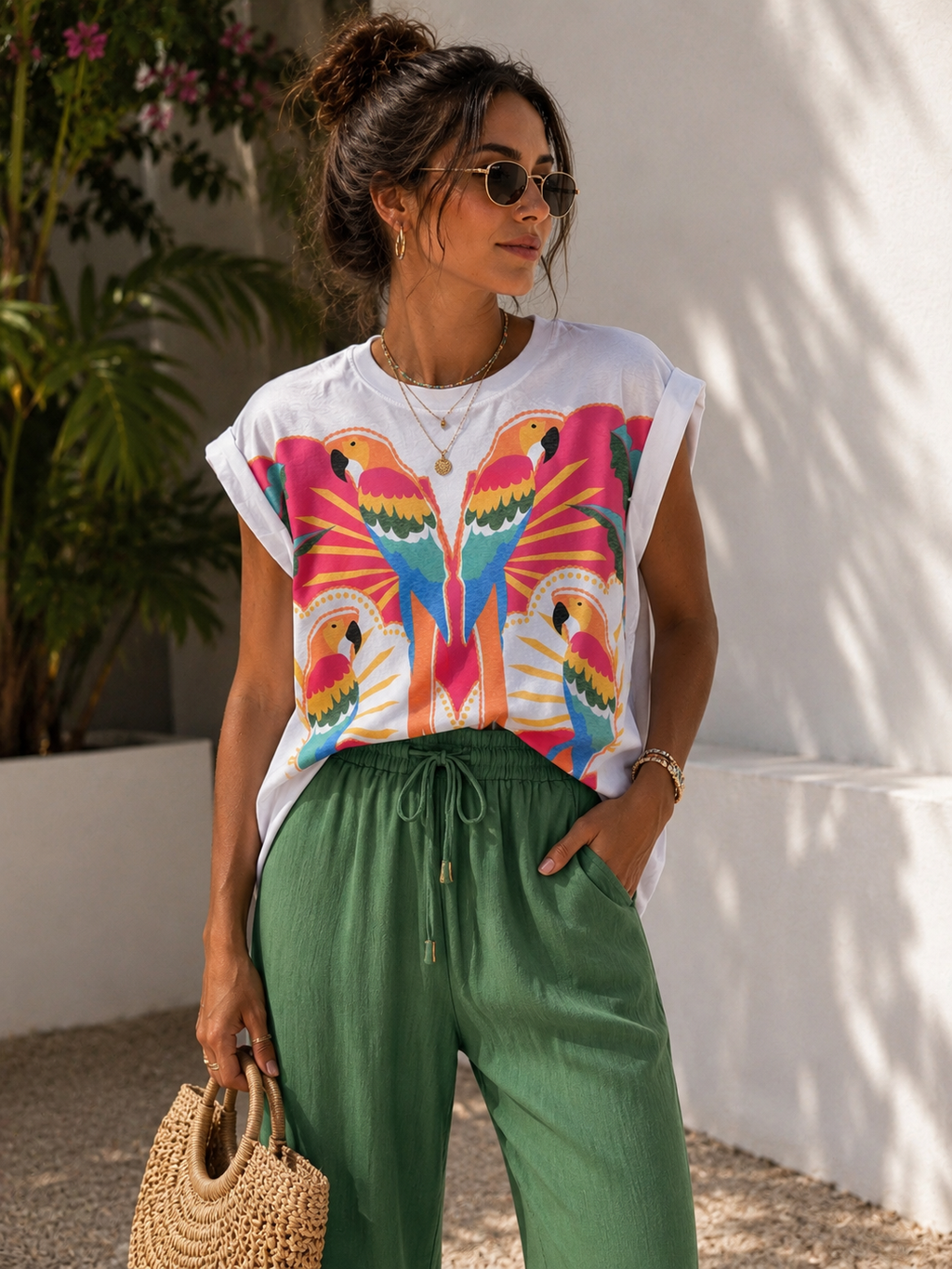 Macaw Paradise Rolled Sleeve Tee